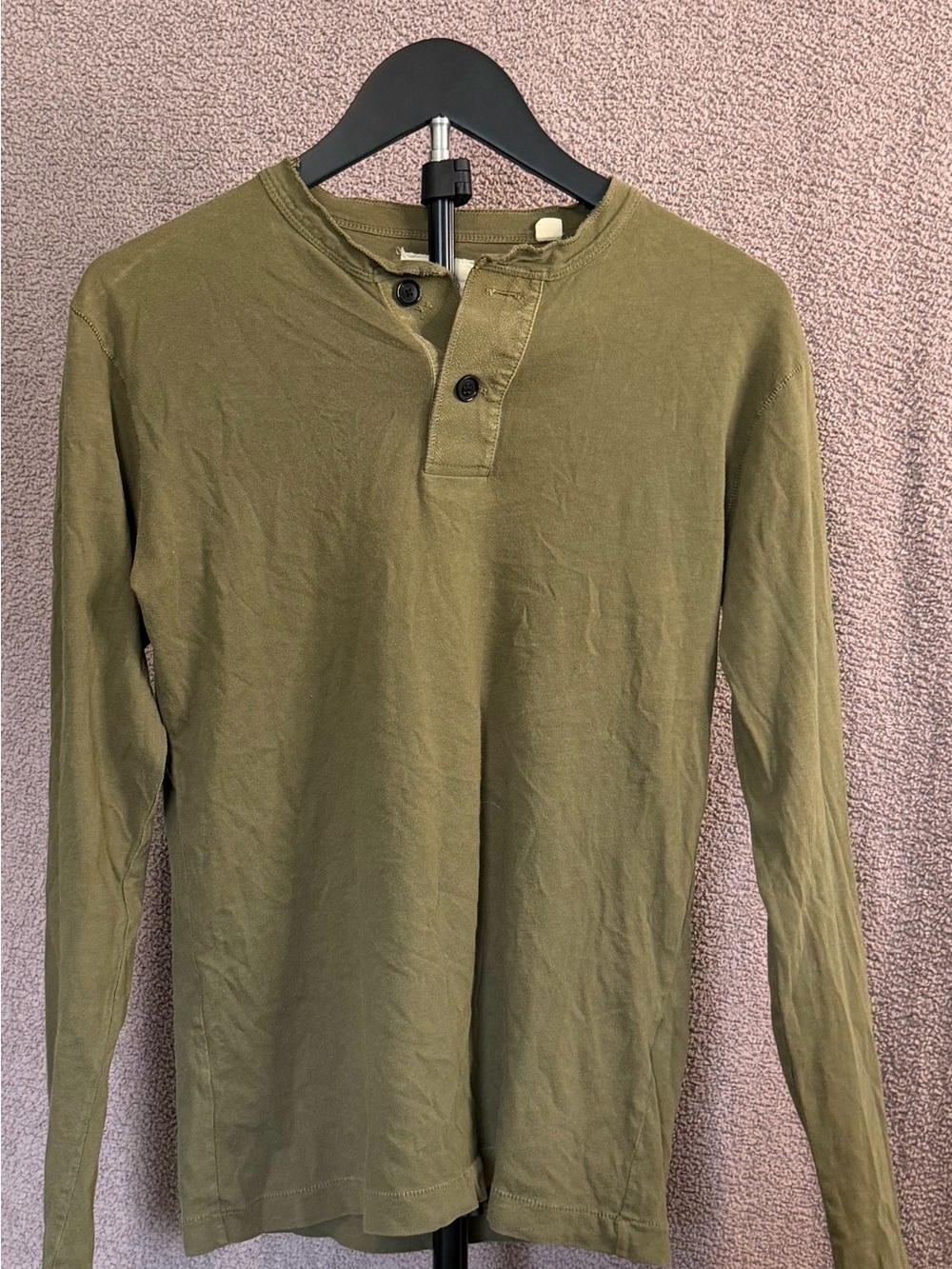 Billy Reid Men’s Olive Green Long Sleeve Henley Shirt Size Small